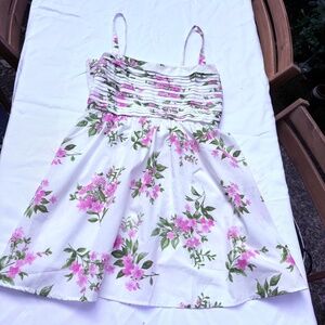 Floral Cottagecore Pink and Green Pleated Minidress Sz L